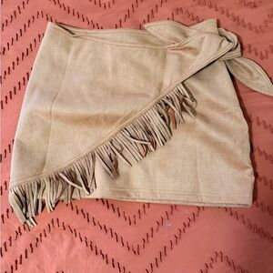 SHEIN Tan Fringe Mini Skirt
